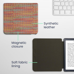 kwmobile Étui Compatible avec Kobo Libra Colour Coque - Étui à Rabat magnétique Tablette eReader Similicuir - Jaune-Rouge-Vert