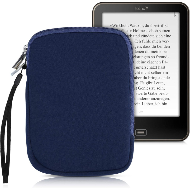 kwmobile Housse de Protection pour Liseuse - Étui de Protection 17 x 12 x 2 cm pour E-Reader en Néoprène - Bleu foncé