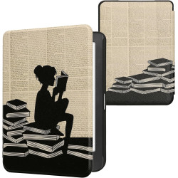 Kwmobile étui compatible avec kobo clara hd coque - étui à rabat magnétique tablette ereader similicuir - noir-beige