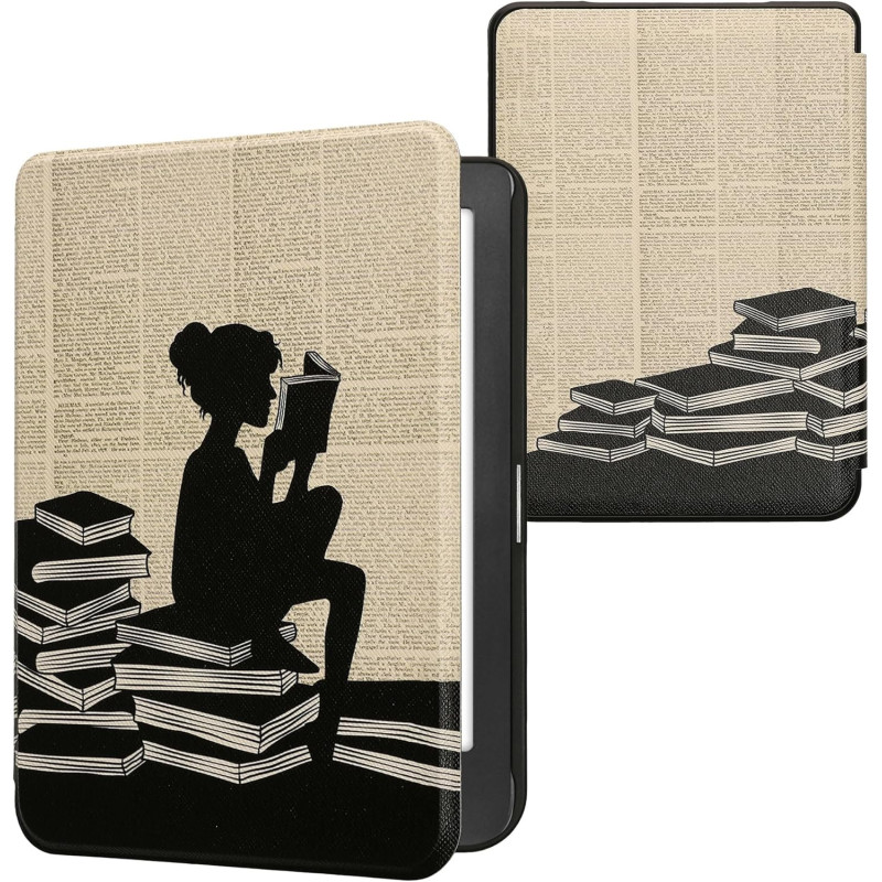 Kwmobile étui compatible avec kobo clara hd coque - étui à rabat magnétique tablette ereader similicuir - noir-beige