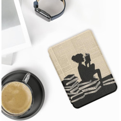 Kwmobile étui compatible avec kobo clara hd coque - étui à rabat magnétique tablette ereader similicuir - noir-beige