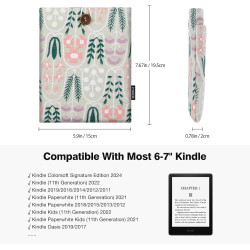 Moko 6-7" pagnière à manches rembourrées de marguerite brodées pour 7" kindle colorsoft signature edition 2024, kindle 11/10/8. 