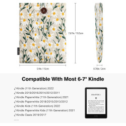 Moko 6-7" pagnière à manches rembourrées de marguerite brodées pour kindle colorsoft,kindle paperblanc 12th gen 2024, kindle 202