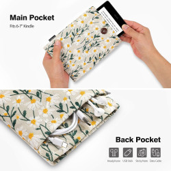 Moko 6-7" pagnière à manches rembourrées de marguerite brodées pour kindle colorsoft,kindle paperblanc 12th gen 2024, kindle 202