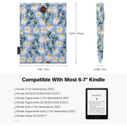 Moko 6-7" pagnière à manches rembourrées de marguerite brodées pour kindle colorsoft,kindle paperblanc 12th gen 2024, kindle 202