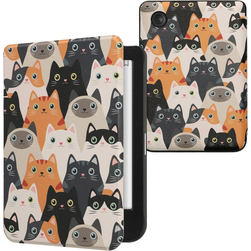 Kwmobile étui compatible avec kobo clara bw/colour coque - étui à rabat magnétique tablette ereader similicuir - orange-noir-bla