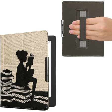 Kwmobile étui compatible avec kobo aura h2o edition 2 coque - étui à rabat magnétique tablette ereader similicuir avec sangle - 