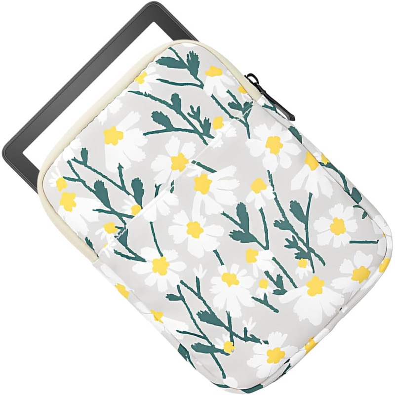 Étui brodé marguerite 6-7 pouces, pour 7"" nouveau kindle paperblanc/colorsoft signature, 6"" kindle, 6.8"" paperblanc, kobo/tol