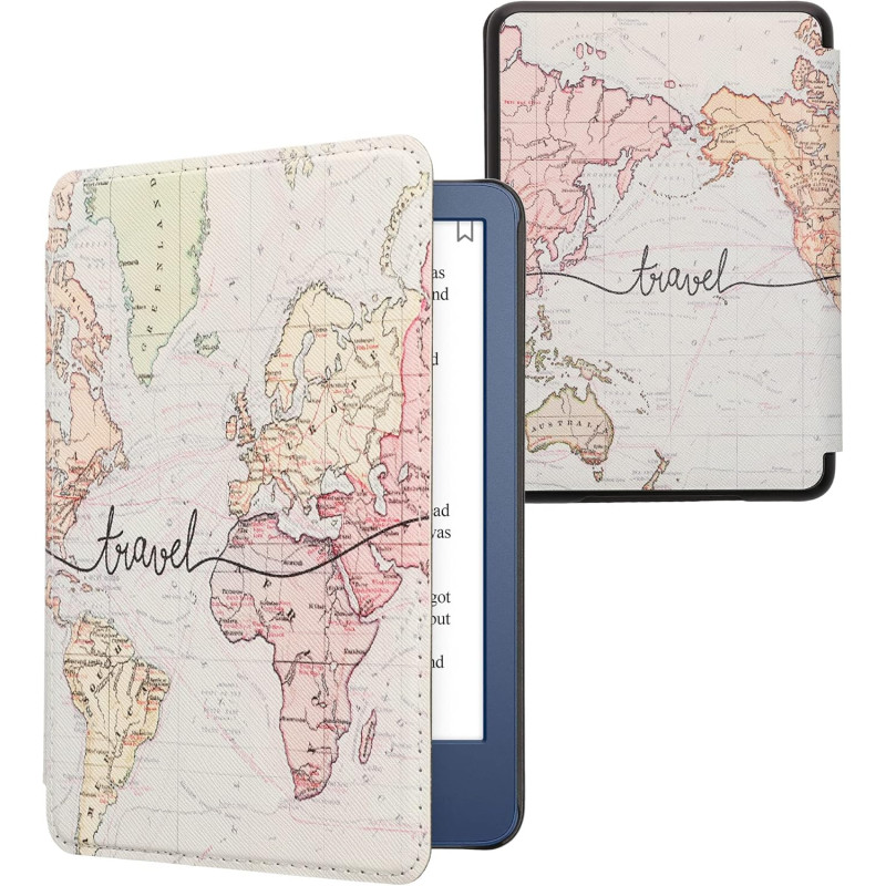 kwmobile Étui Compatible avec Amazon Kindle (2022/2024) Coque - Étui à Rabat magnétique Tablette eReader Similicuir - Noir-Multi