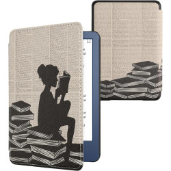 Kwmobile étui compatible avec amazon kindle (2022/2024) coque - étui à rabat magnétique tablette ereader similicuir - noir-beige