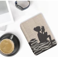 Kwmobile étui compatible avec amazon kindle (2022/2024) coque - étui à rabat magnétique tablette ereader similicuir - noir-beige