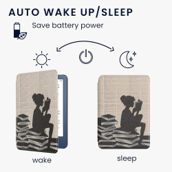 Kwmobile étui compatible avec amazon kindle (2022/2024) coque - étui à rabat magnétique tablette ereader similicuir - noir-beige