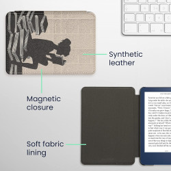 Kwmobile étui compatible avec amazon kindle (2022/2024) coque - étui à rabat magnétique tablette ereader similicuir - noir-beige