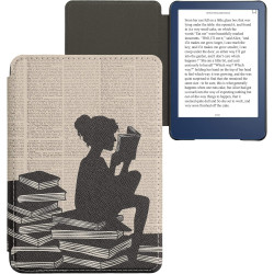 Kwmobile étui compatible avec amazon kindle (2022/2024) coque - étui à rabat magnétique tablette ereader similicuir - noir-beige