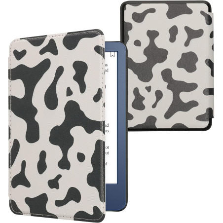 kwmobile Étui Compatible avec Amazon Kindle (2022/2024) Coque - Étui à Rabat magnétique Tablette eReader Similicuir - Noir-Blanc