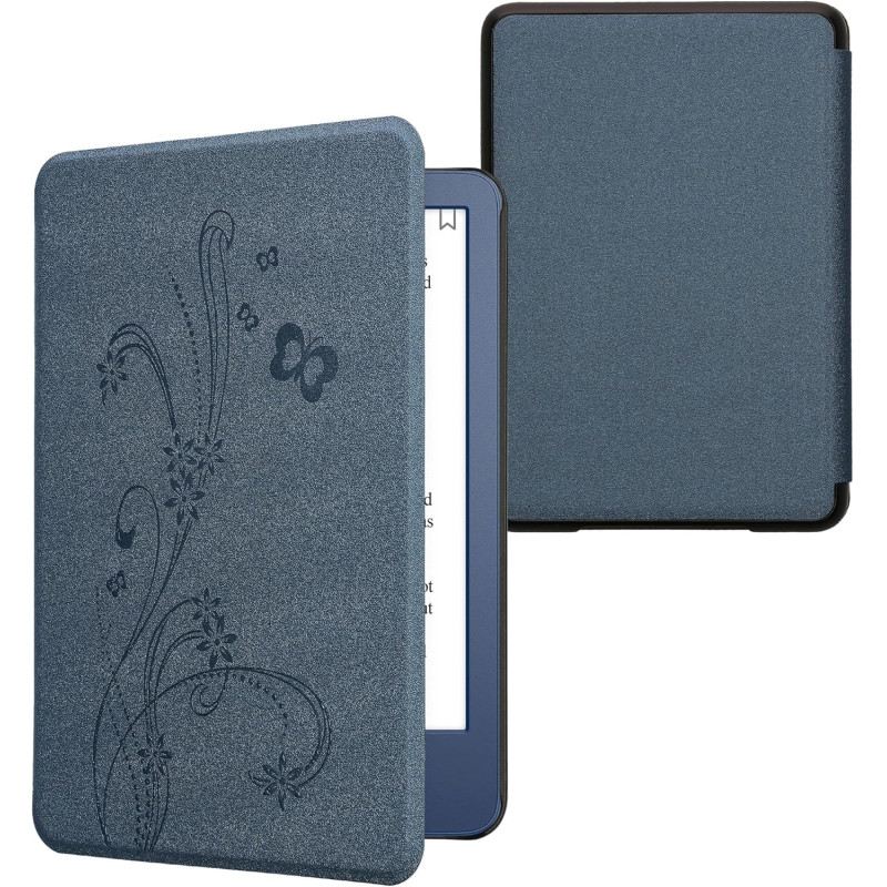 kwmobile Étui Compatible avec Amazon Kindle (2022/2024) Coque - Étui à Rabat magnétique Tablette eReader Similicuir - Bleu foncé