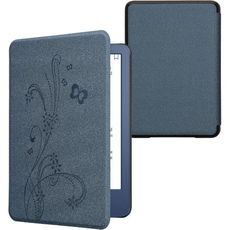kwmobile Étui Compatible avec Amazon Kindle (2022/2024) Coque - Étui à Rabat magnétique Tablette eReader Similicuir - Bleu foncé