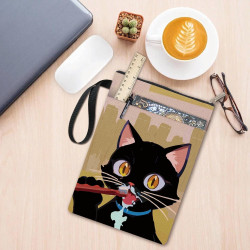 craspire Housse de Protection pour Livre Motif Chat Noir Housse de Protection pour Livre de Poche Couverture Rigide Lavable en T