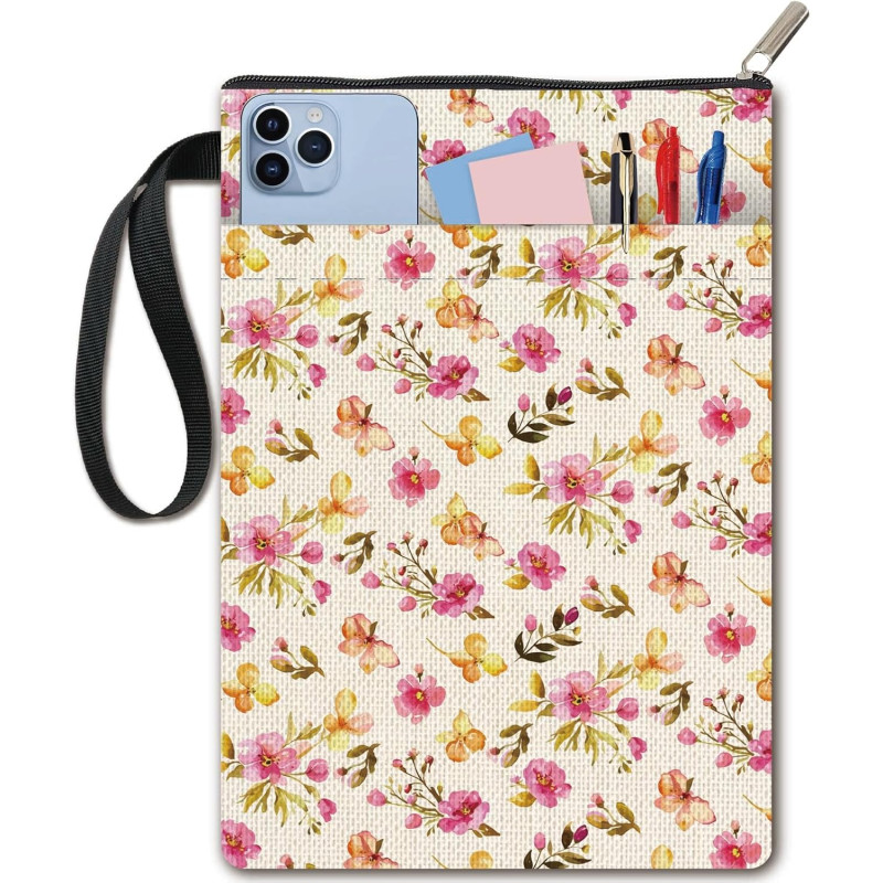 craspire Protège Livres à Fleurs Pochette de Protection Rose à Fleurs pour Livres de Poche Couverture Rigide Lavable en Tissu av