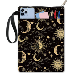 craspire Protège Livres Lune Soleil Étoile Noir pour Livres de Poche Couverture Rigide Lavable en Tissu avec Fermeture Éclair et