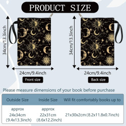 craspire Protège Livres Lune Soleil Étoile Noir pour Livres de Poche Couverture Rigide Lavable en Tissu avec Fermeture Éclair et