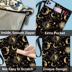 craspire Protège Livres Lune Soleil Étoile Noir pour Livres de Poche Couverture Rigide Lavable en Tissu avec Fermeture Éclair et