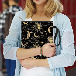 craspire Protège Livres Lune Soleil Étoile Noir pour Livres de Poche Couverture Rigide Lavable en Tissu avec Fermeture Éclair et