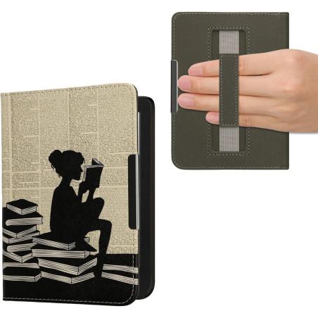 Kwmobile étui compatible avec kobo clara bw/colour coque - étui à rabat magnétique tablette ereader similicuir avec sangle - noi