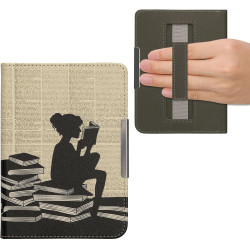 Kwmobile étui compatible avec kobo clara bw/colour coque - étui à rabat magnétique tablette ereader similicuir avec sangle - noi