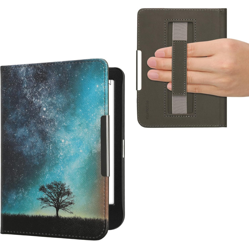 kwmobile Étui Compatible avec Kobo Clara BW/Colour Coque - Étui à Rabat magnétique Tablette eReader Similicuir avec Sangle - Ble