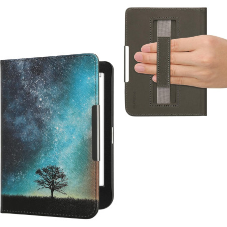 kwmobile Étui Compatible avec Kobo Clara BW/Colour Coque - Étui à Rabat magnétique Tablette eReader Similicuir avec Sangle - Ble