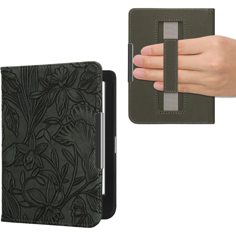 kwmobile Étui Compatible avec Kobo Clara BW/Colour Coque - Étui à Rabat magnétique Tablette eReader Similicuir avec Sangle - Ver