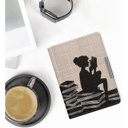 Kwmobile étui compatible avec tolino vision 1/2 / 3/4 hd coque - étui à rabat magnétique tablette ereader similicuir - noir-beig