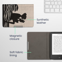 Kwmobile étui compatible avec tolino vision 1/2 / 3/4 hd coque - étui à rabat magnétique tablette ereader similicuir - noir-beig