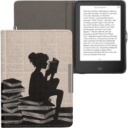 Kwmobile étui compatible avec tolino vision 1/2 / 3/4 hd coque - étui à rabat magnétique tablette ereader similicuir - noir-beig
