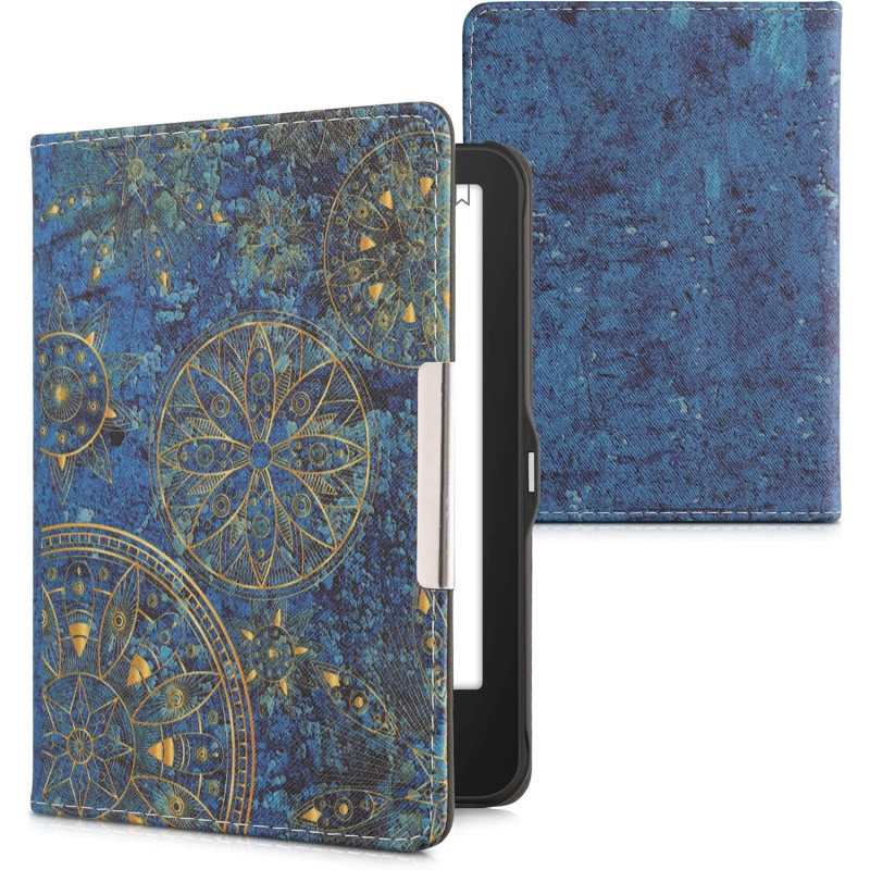 kwmobile Étui Compatible avec Tolino Vision 1/2 / 3/4 HD Coque - Étui à Rabat magnétique Tablette eReader Similicuir - Jaune-Ble