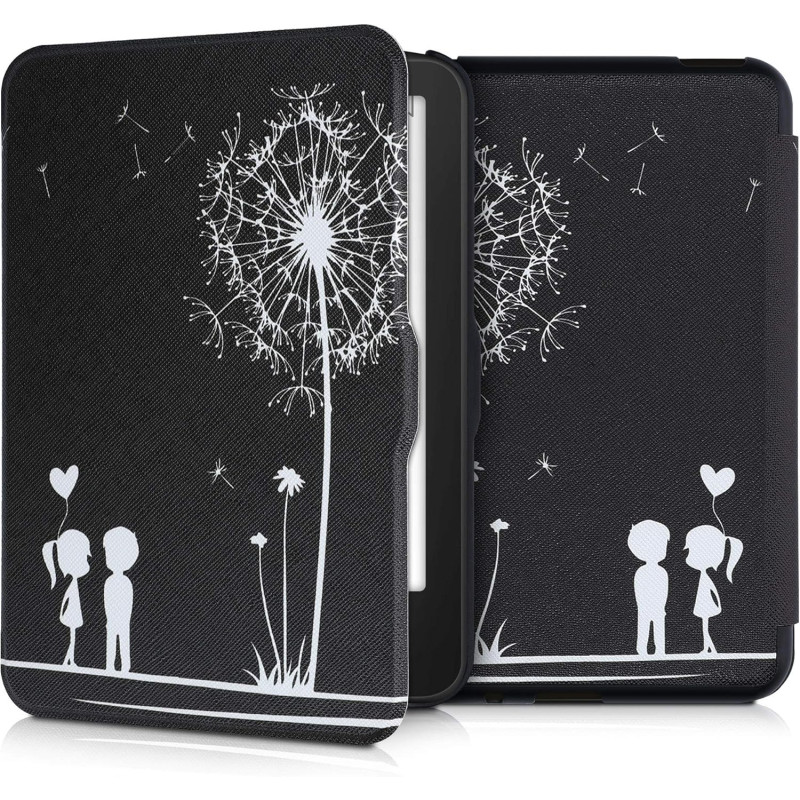 kwmobile Étui Compatible avec Tolino Vision 1/2 / 3/4 HD Coque - Étui à Rabat magnétique Tablette eReader Similicuir - Blanc-Noi