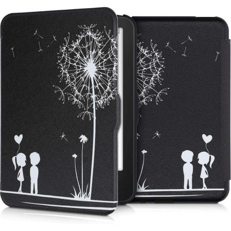 kwmobile Étui Compatible avec Tolino Vision 1/2 / 3/4 HD Coque - Étui à Rabat magnétique Tablette eReader Similicuir - Blanc-Noi