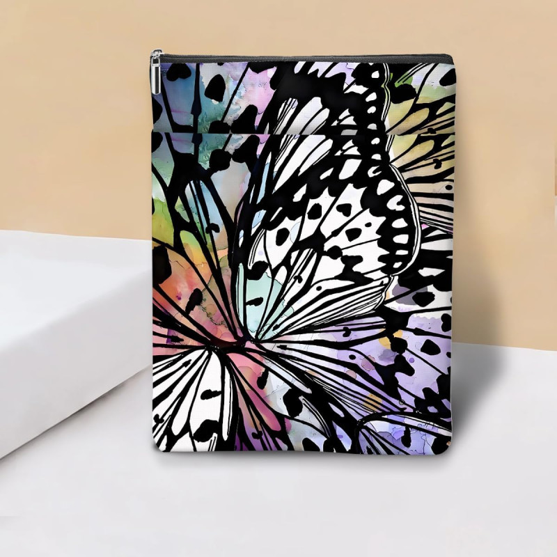 Housse de livre esthétique motif papillon, cadeaux pour amoureux des livres housse avec fermeture éclair et poche avant, 29,2 x 