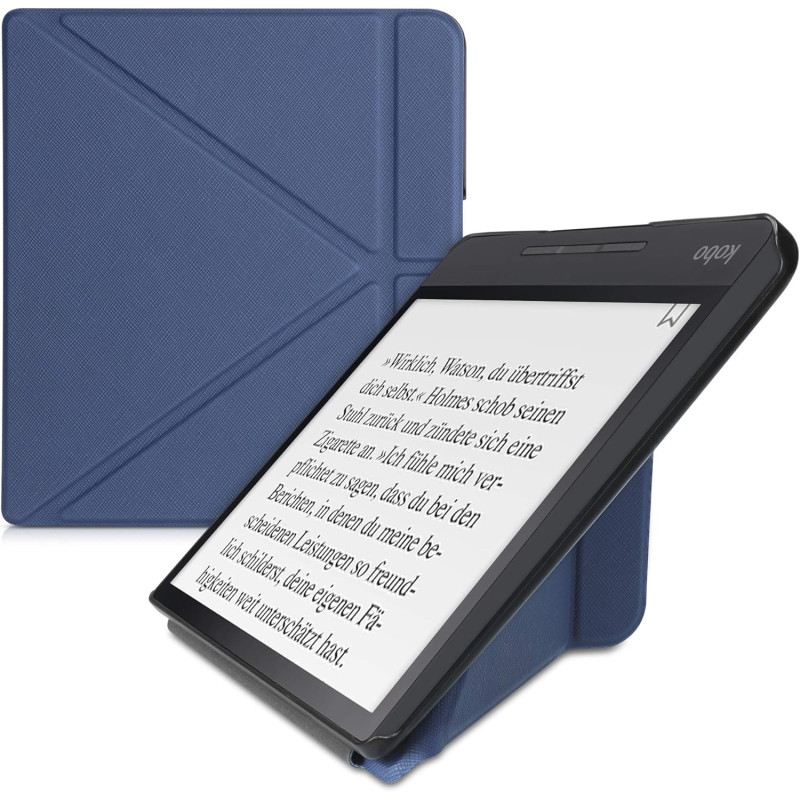 kwmobile Étui Compatible avec Kobo Forma Coque - Étui à Rabat magnétique Tablette eReader Similicuir - Bleu foncé