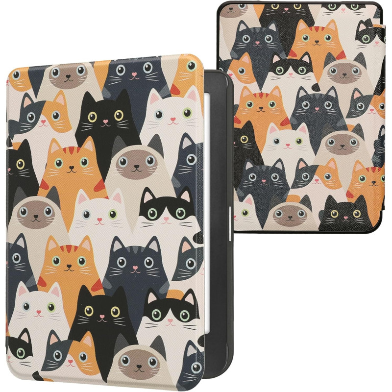 Kwmobile étui compatible avec kobo clara hd coque - étui à rabat magnétique tablette ereader similicuir - orange-noir-blanc