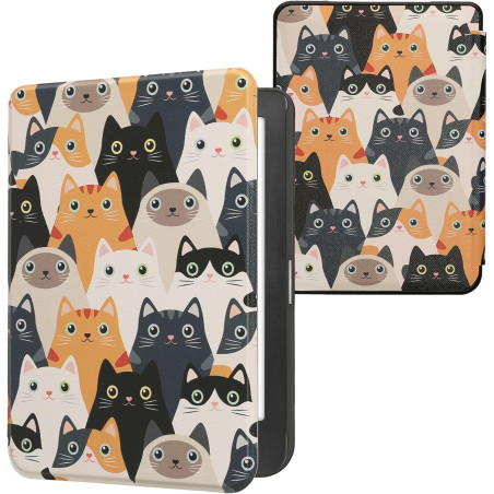 Kwmobile étui compatible avec kobo clara hd coque - étui à rabat magnétique tablette ereader similicuir - orange-noir-blanc