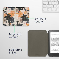 Kwmobile étui compatible avec kobo clara hd coque - étui à rabat magnétique tablette ereader similicuir - orange-noir-blanc