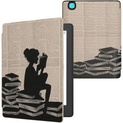 Kwmobile étui compatible avec kobo aura h2o edition 2 coque - étui à rabat magnétique tablette ereader similicuir - noir-beige
