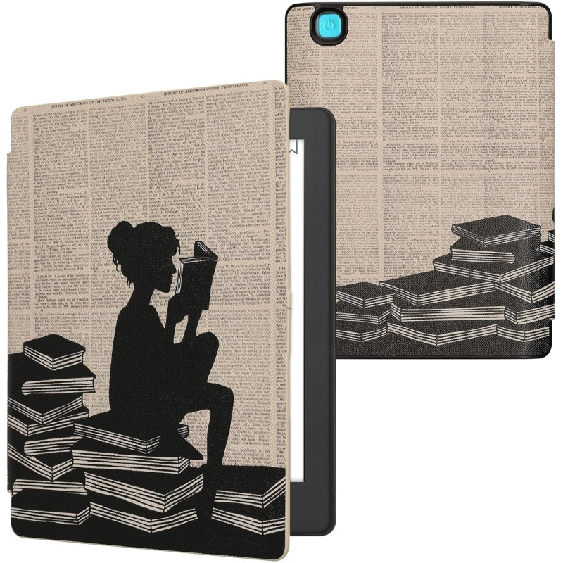 Kwmobile étui compatible avec kobo aura h2o edition 2 coque - étui à rabat magnétique tablette ereader similicuir - noir-beige