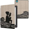 Kwmobile étui compatible avec kobo aura h2o edition 2 coque - étui à rabat magnétique tablette ereader similicuir - noir-beige