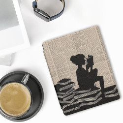 Kwmobile étui compatible avec kobo aura h2o edition 2 coque - étui à rabat magnétique tablette ereader similicuir - noir-beige