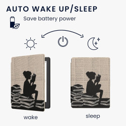 Kwmobile étui compatible avec kobo aura h2o edition 2 coque - étui à rabat magnétique tablette ereader similicuir - noir-beige