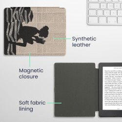 Kwmobile étui compatible avec kobo aura h2o edition 2 coque - étui à rabat magnétique tablette ereader similicuir - noir-beige