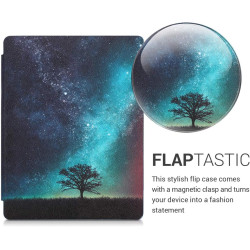kwmobile Étui Compatible avec Kobo Aura H2O Edition 2 Coque - Étui à Rabat magnétique Tablette eReader Similicuir - Bleu-Gris-No